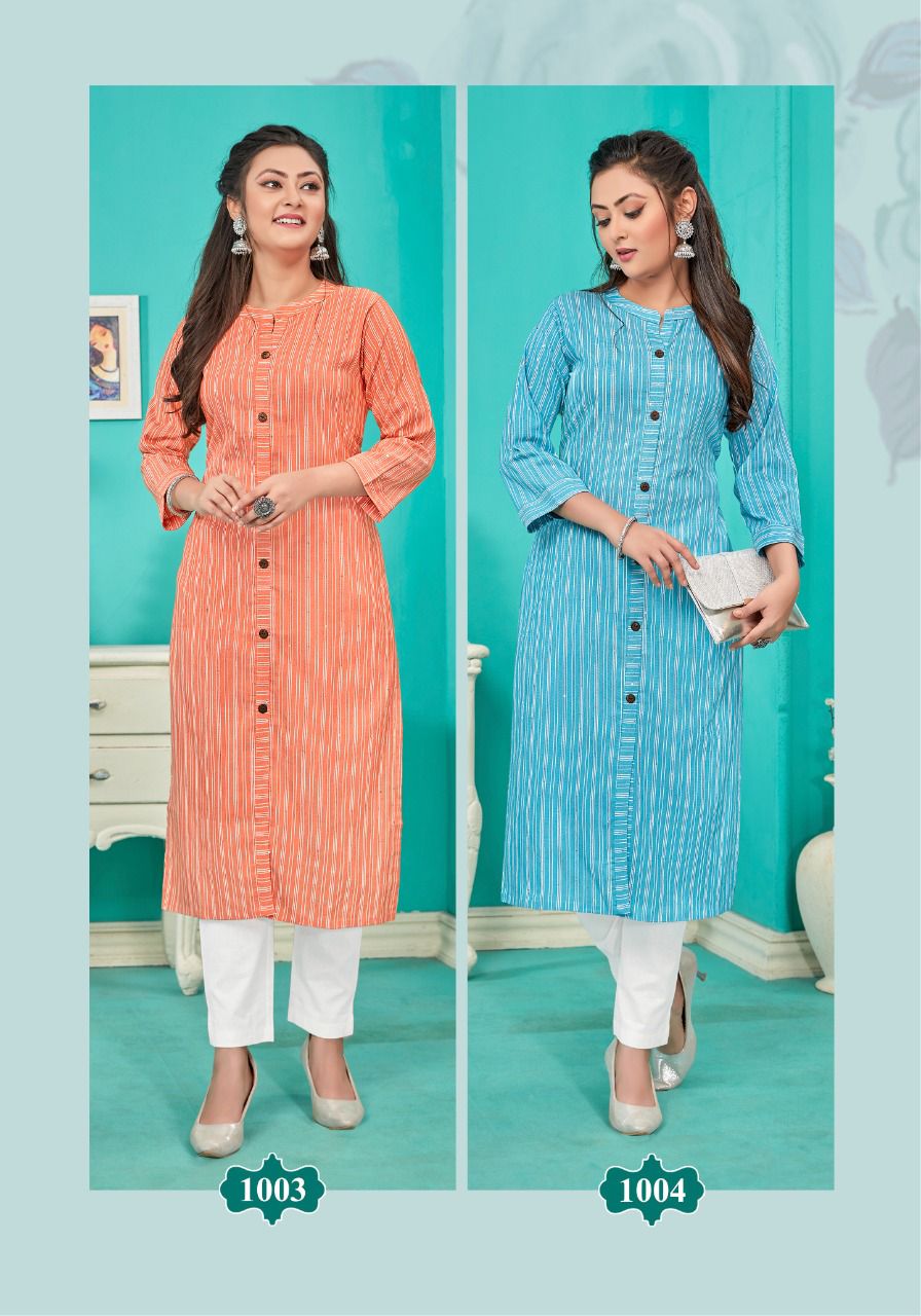 Larqi Sun Light 1 Fancy Wear Designer Cotton With Sequence Kurti Collection